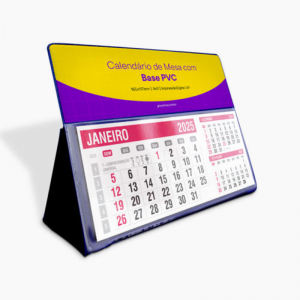 Calendário de Mesa com Base PVC PVC Azul Marinho 165x117mm 4x0 - Impressão Digital UV   