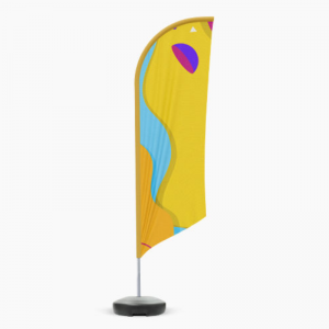 Wind Banner Kit Completo em Tecido Poliéster 98g 650x1900mm, 650x2500mm e 650x3000mm 4x4 Impressão Ultra HD Sublimática Dupla-Face Costurado Base Plástica - Haste Desmontável Curva